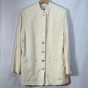 🍑 Due Per Due silk embroidered Cream mandarin collar, long Blazer